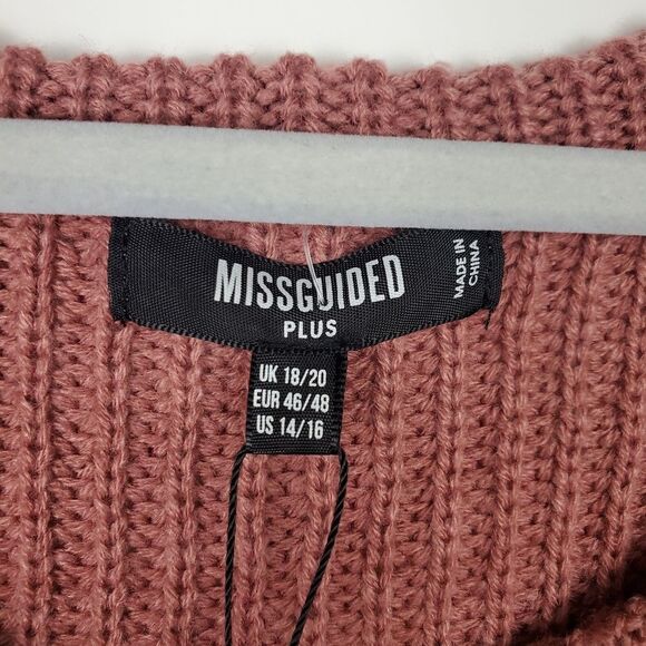 MISSGUIDED Plus Size Off Shoulder Jumper Dress Rose 14-16 Ribbed Chunky Knit NWT - Picture 4 of 8